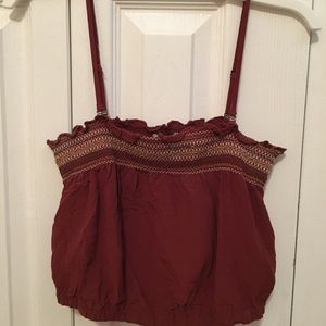maroon scrunch crop top